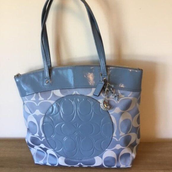 COACH Laura 18335 Large Tote Bag Blue Signature C Canvas and Leather NWOT - Picture 1 of 11